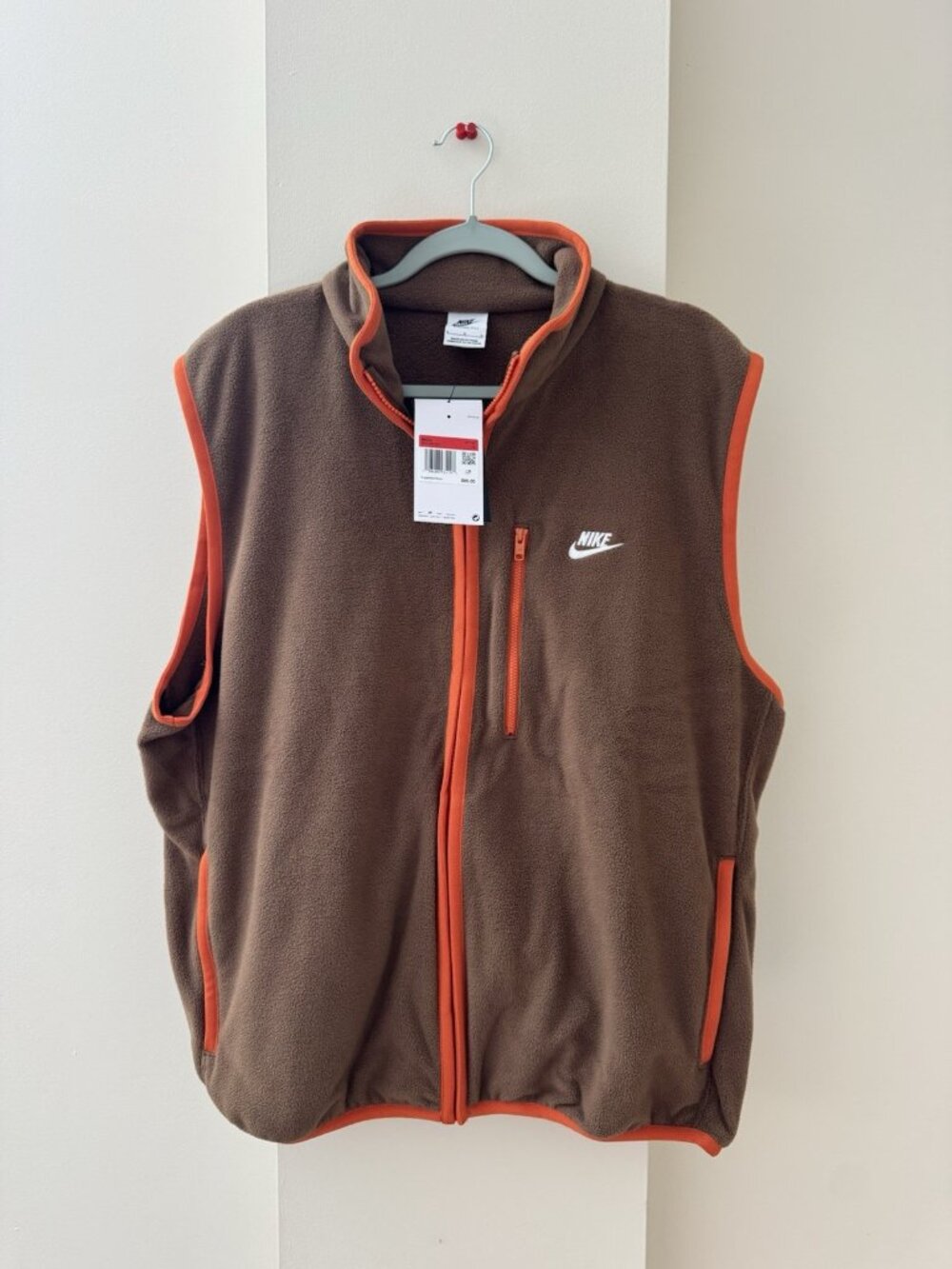 Nike Club Winterized Fleece Vest Mens Large Mosswood Brown Orange NWT Full Zip